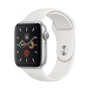 Apple Watch Series 5 Gümüş Alüminyum Kasa with White Sport Band