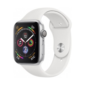 Apple Watch Series 4 Gümüş Alüminyum Kasa with White Sport Band