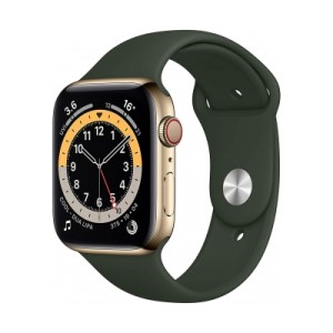 Apple Watch Series 6 GPS Cellular Altın Paslanmaz Çelik Case with Cyprus Green Sport Band