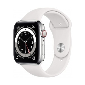 Apple Watch Series 6 GPS Cellular Gümüş Paslanmaz Çelik Case with White Sport Band