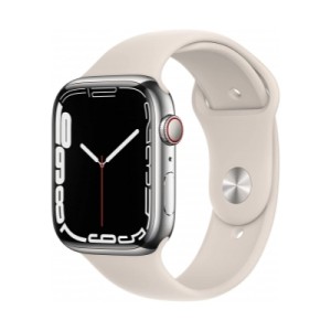 Apple Watch Series 7 GPS Cellular Gümüş Paslanmaz Çelik Case with Starlight Sport Band