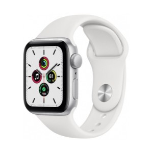 Apple Watch SE Gümüş Alüminyum Kasa and White Sport Band