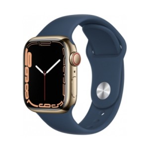 Apple Watch Series 7 Cellular 41mm  Altın Paslanmaz Çelik Case with Abyss Blue Sport Band