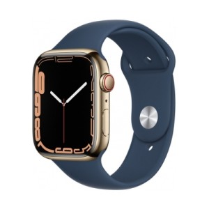 Apple Watch Series 7 Cellular 45mm  Altın Paslanmaz Çelik Case with Abyss Blue Sport Band