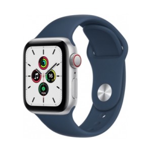 Apple Watch SE Cellular Gümüş Alüminyum Kasa with Abyss Blue Sport Band
